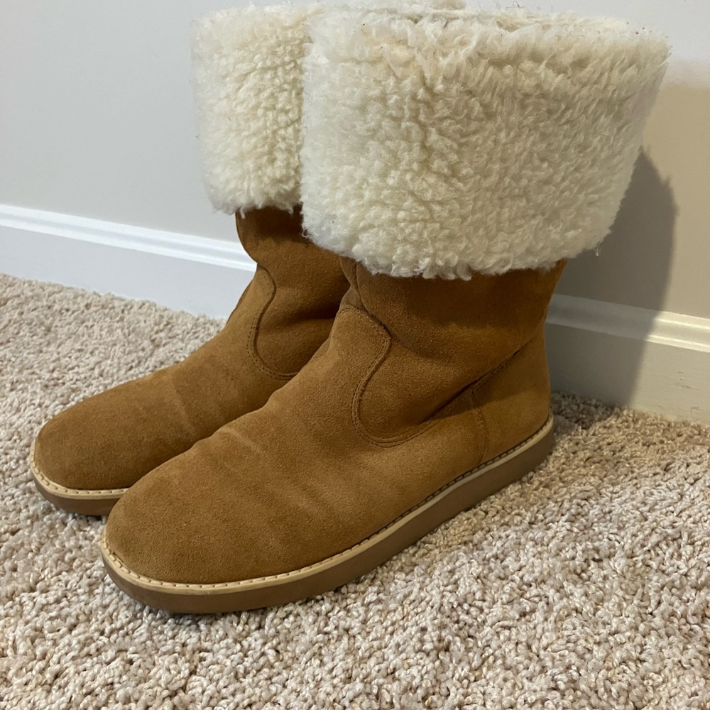 Aussie Merino Beige Suede Boots Merino Wool Blend lining W10 Womens w/o Box